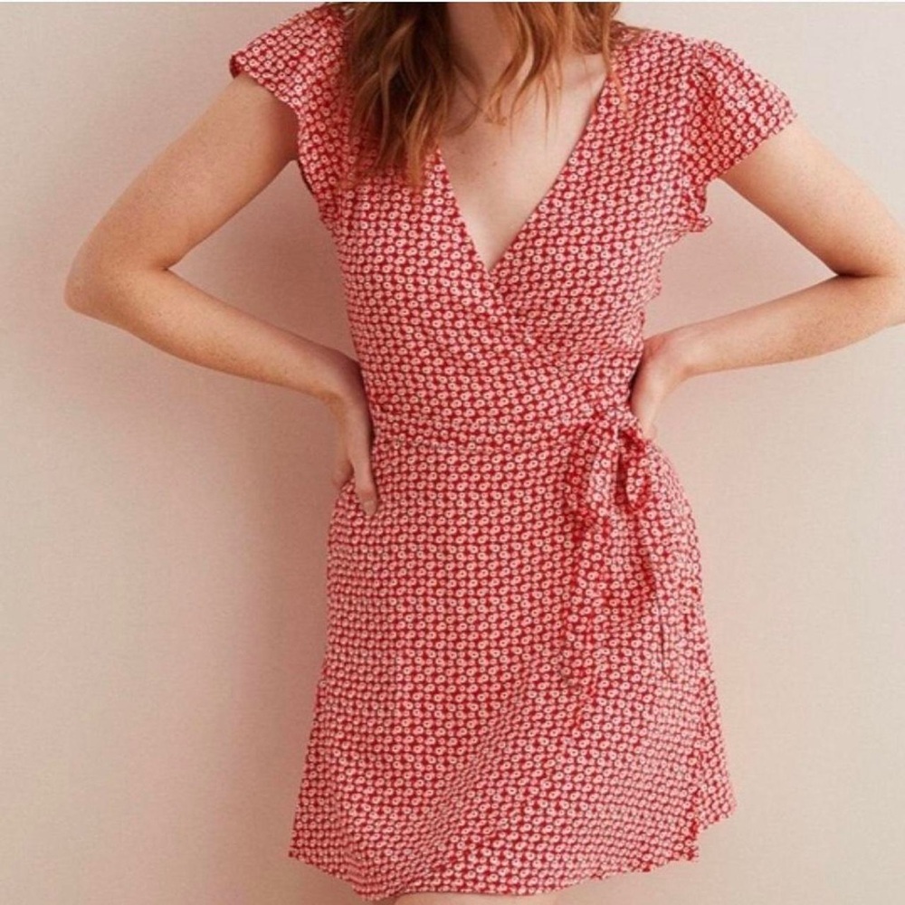 Aerie Mini Floral Wrap Dress Red and Pink